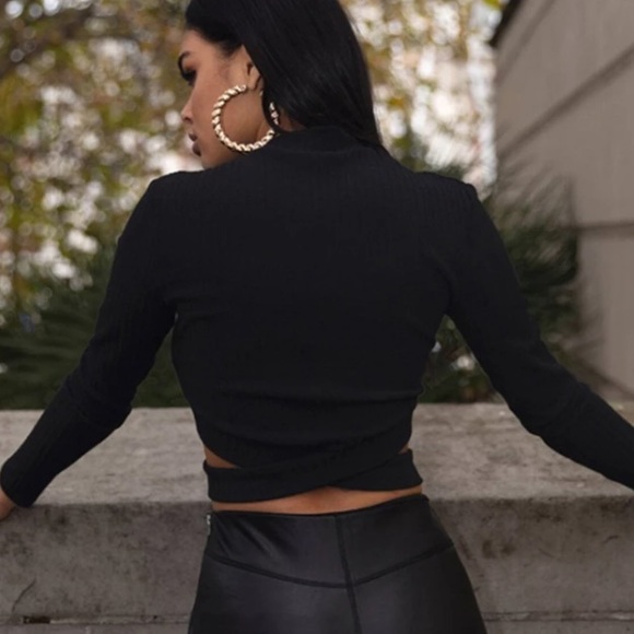 *PRICE DROP* Shein Ribbed Stand Collar Crisscross Long Sleeve - Picture 2 of 4